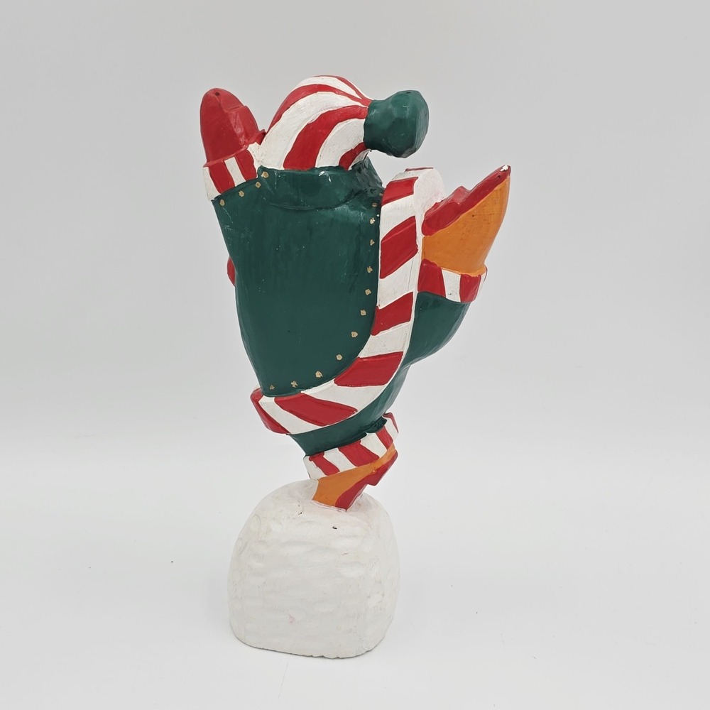 Vintage Hand-carved Jolly Santa On A Platform Snowball Happy Red White Green 10" - Picture 5 of 9